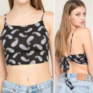 Brandy Melville Black Paisley Tie Back Crop